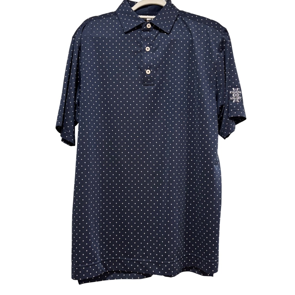 Footjoy FJ‎ Golf Polo Shirt Navy Blue Diamond Print Short Sleeve Mens Medium